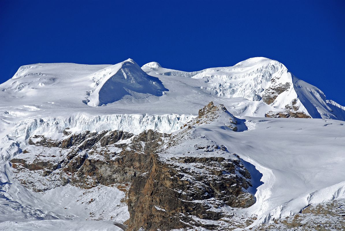 12 03 Mera Peak From Above Kongme Dingma Showing Route Of Ascent, Mera Central Summit, Mera North Summit, And Mera High Camp